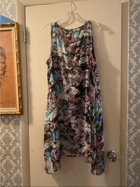 Bethany Sleeveless  Multi Colored Asymmetrical Floral Shift Dress